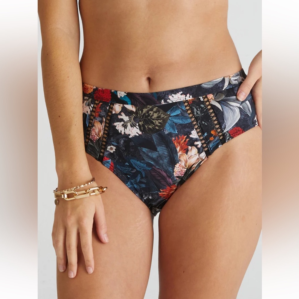 NWT Aqua Blu Abundance Marilyn High Waist Bikini Bottom Floral Tropical sz 14